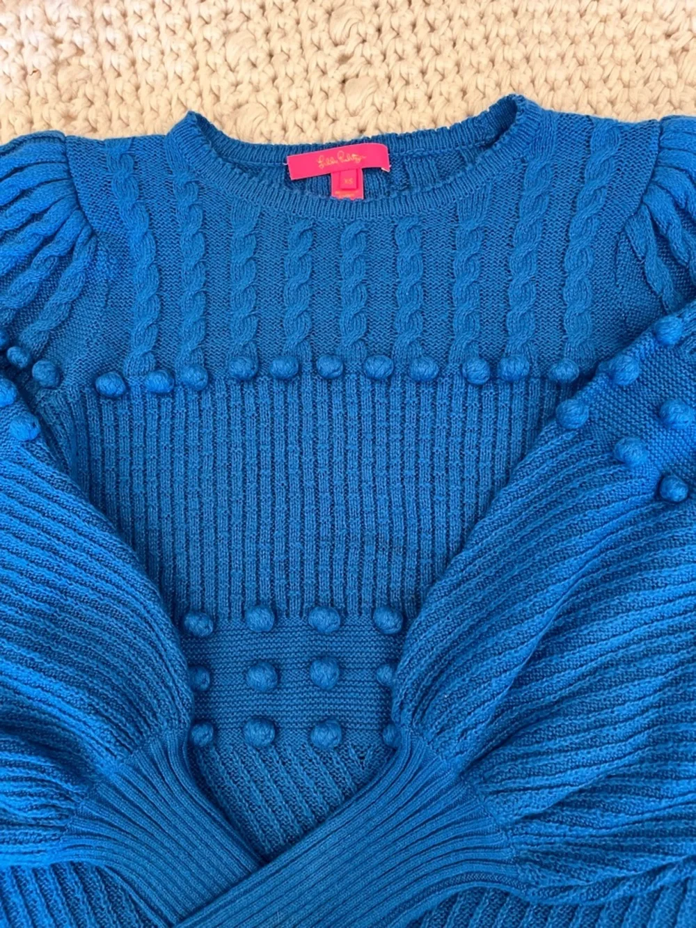 Lilly Pulitzer Blue Pom-Pom Cable Knit Sweater - Picture 3 of 8